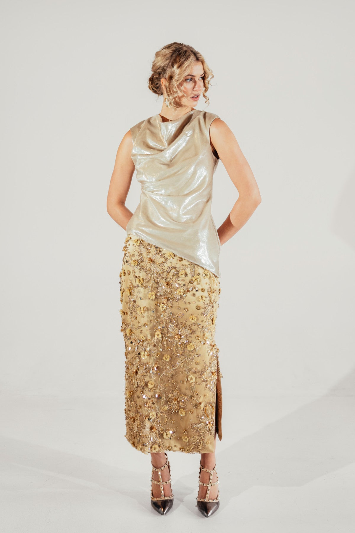 Selene Floral Skirt | Gold
