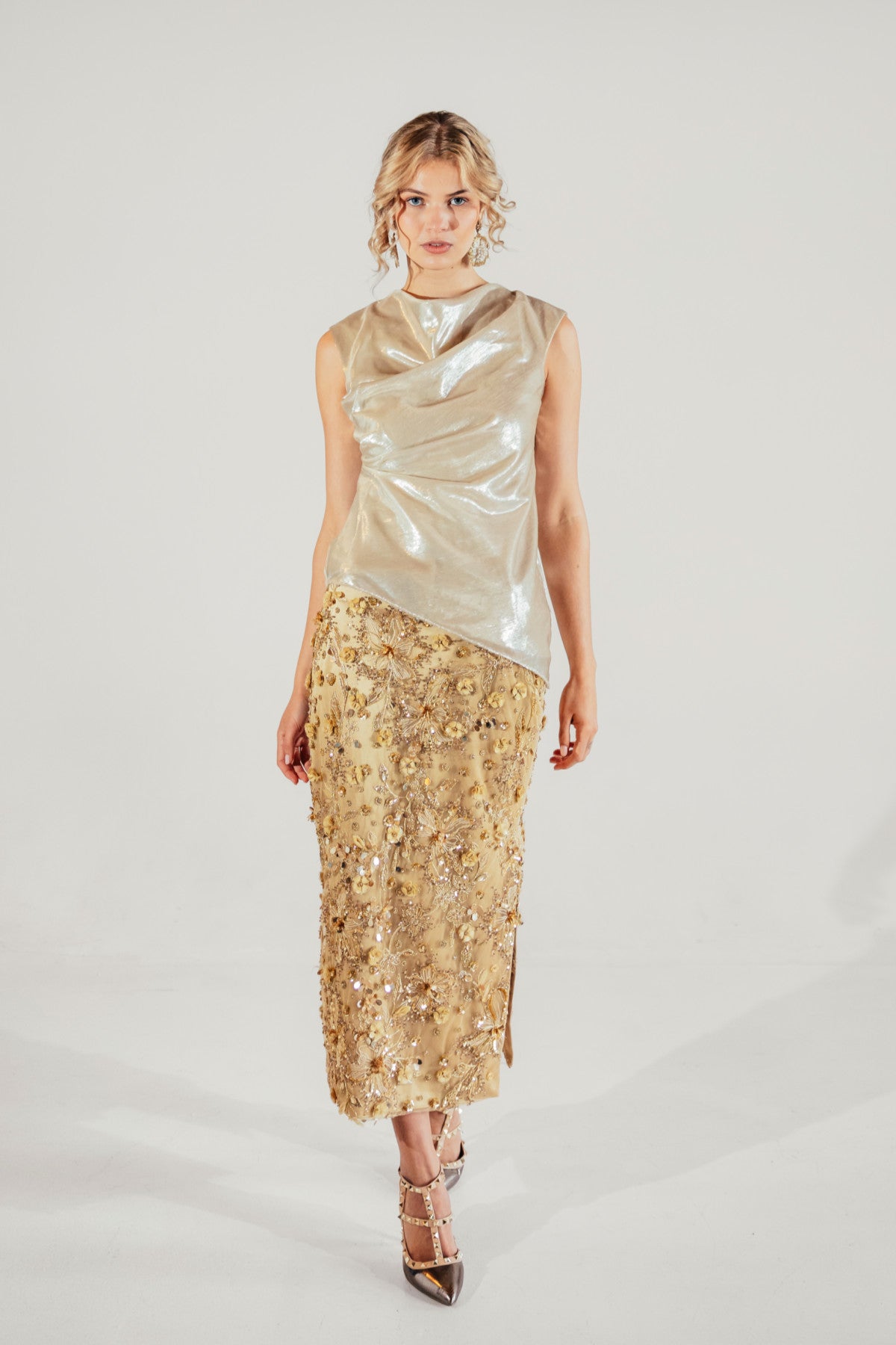Selene Floral Skirt | Gold