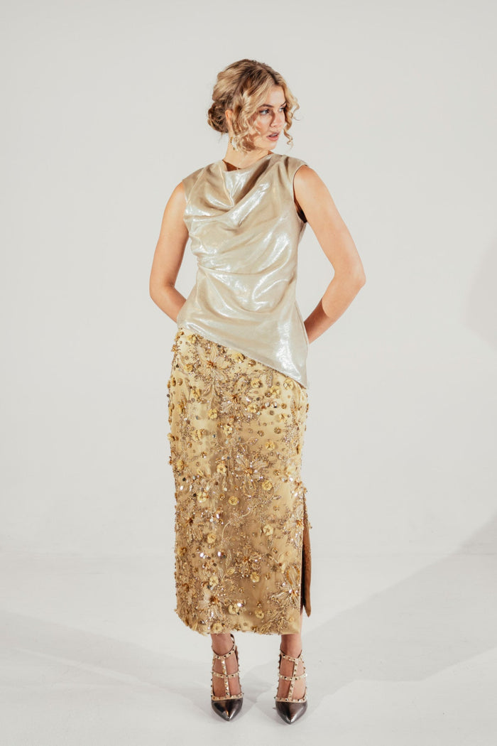 SELENE FLORAL SKIRT | GOLD